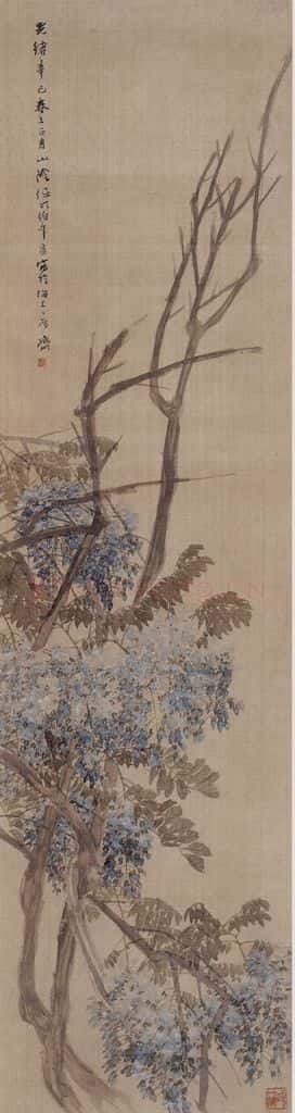 1881年 任伯年《紫藤》书画作品