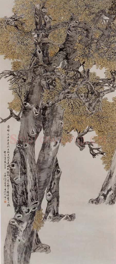 1881年 任伯年《长安古槐图》书画作品