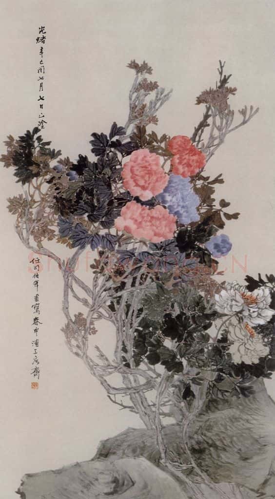 1881年 任伯年《牡丹图》书画作品