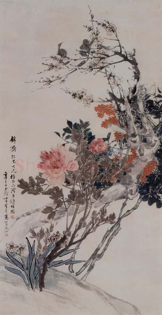 1881年 任伯年《富贵神仙图》书画作品