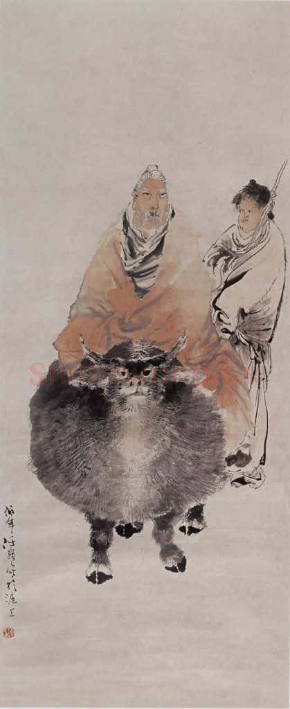 清 任伯年《老子骑牛图》书画作品