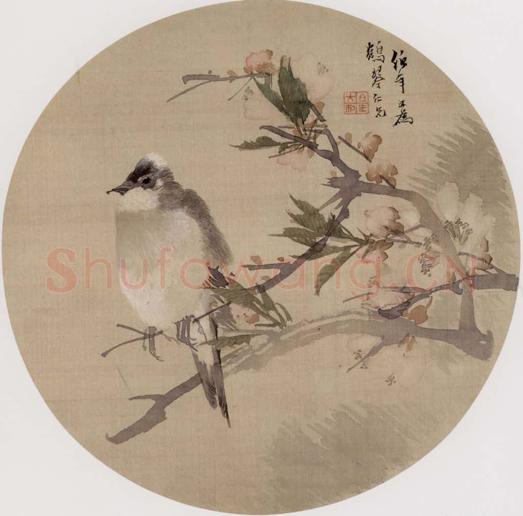 清 任伯年《桃实白头》书画作品