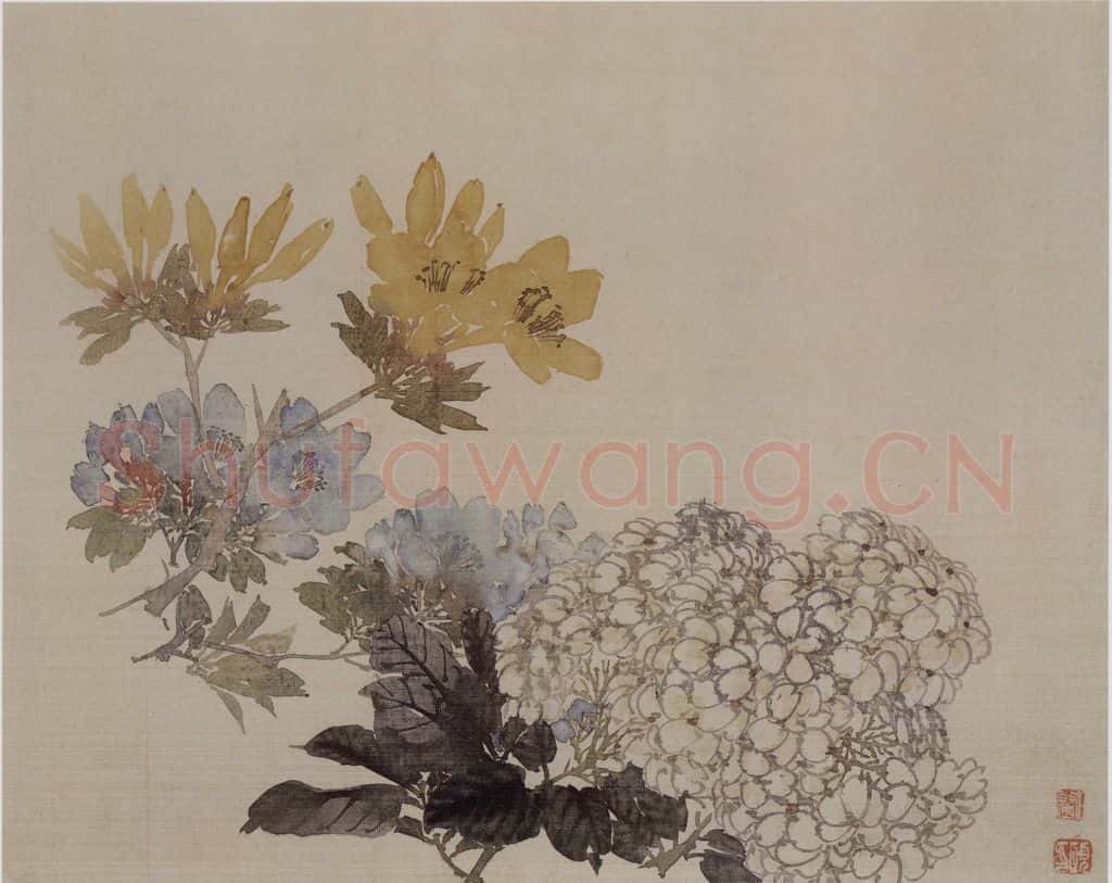 1882年 任伯年《没骨花卉册十二开》书画作品