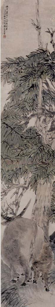 清 任伯年《绿阴隐牛图》书画作品