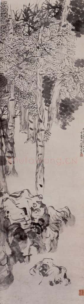清 任伯年《树石图》书画作品