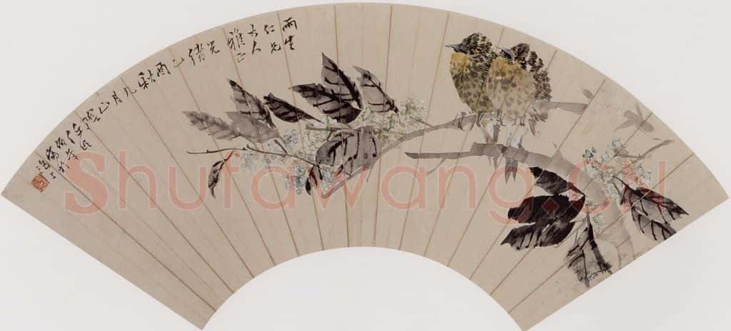 清 任伯年《横枝双禽》书画作品