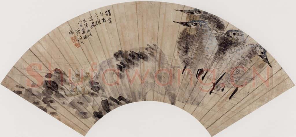 清 任伯年《野塘群鹭》书画作品