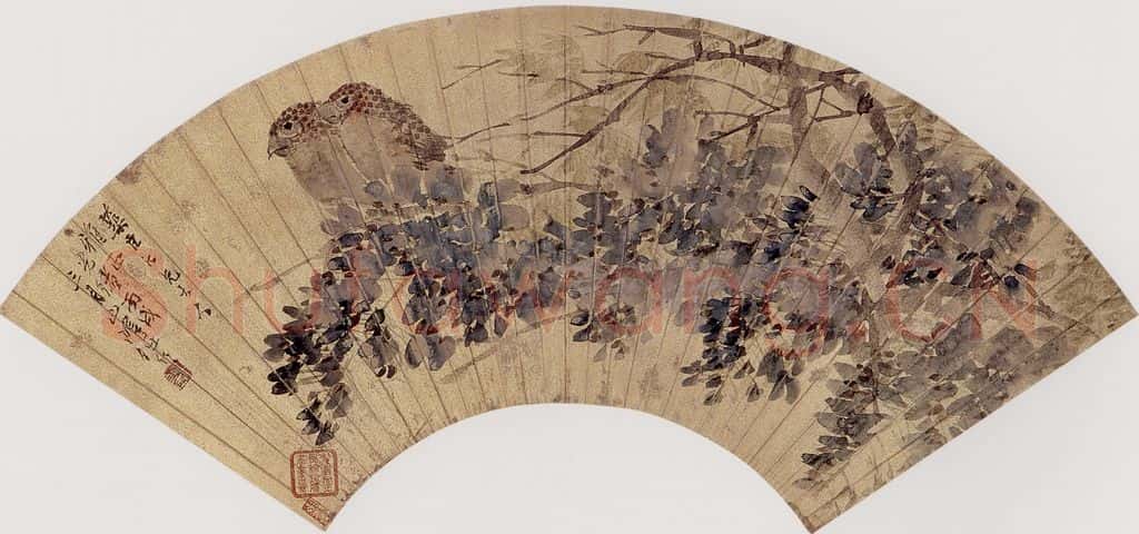 清 任伯年《藤花双鸟》书画作品