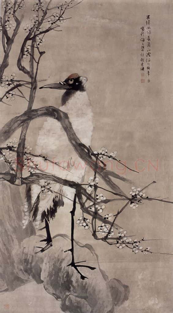 清 任伯年《梅花仙鹤图》书画作品