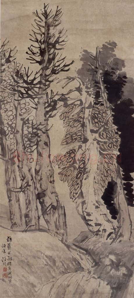 清 任伯年《仿蓝田叔山水》书画作品