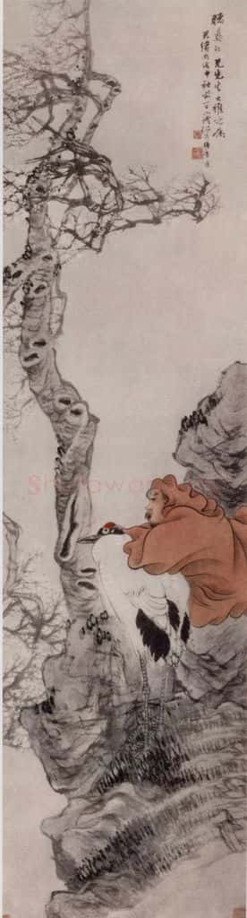 清 任伯年《梅妻鹤子》书画作品