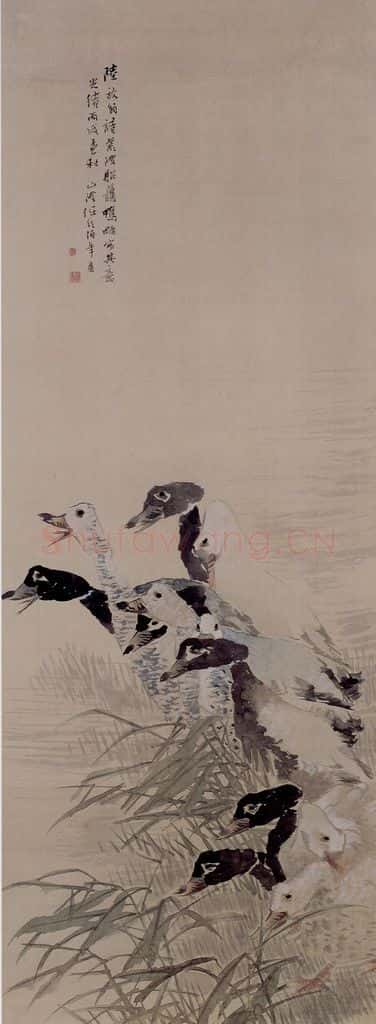 清 任伯年《芦鸭图》书画作品