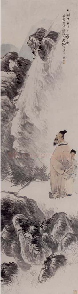 清 任伯年《深山观泉图》书画作品