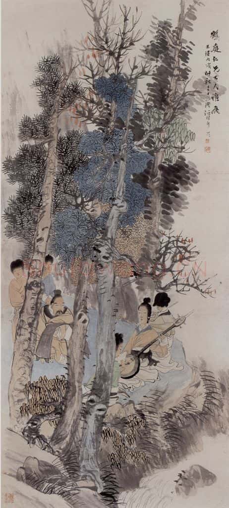 清 任伯年《东山丝竹图》书画作品