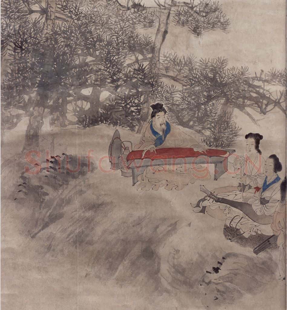 清 任伯年《东山丝竹图》书画作品