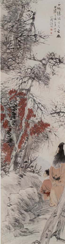 清 任伯年《寒林高士图》书画作品