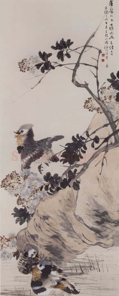 清 任伯年《紫薇鸳鸯图》书画作品