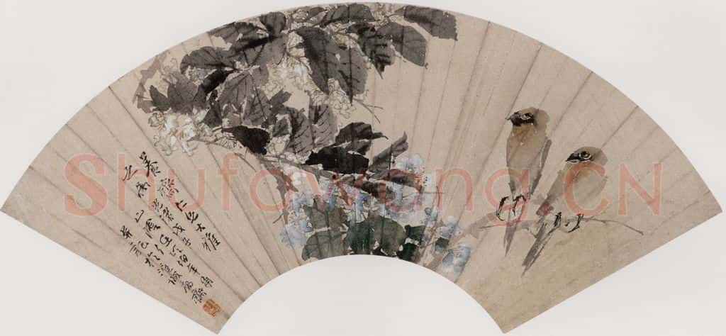清 任伯年《折枝双禽》书画作品