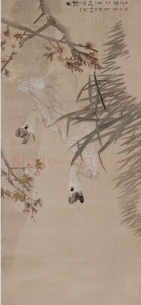 清 任伯年《桃鹅图》书画作品