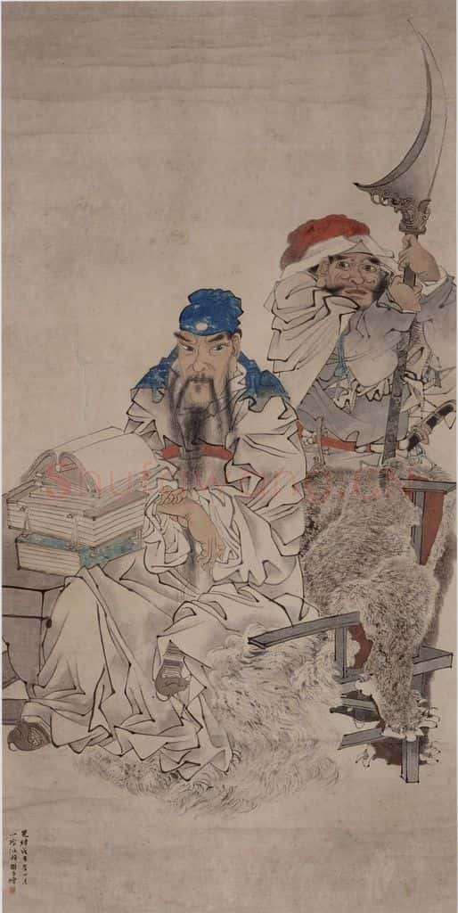 清 任伯年《关公读书图》书画作品
