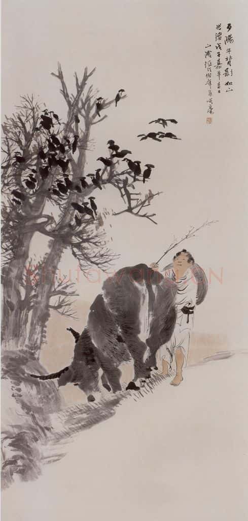 清 任伯年《归牧图》书画作品
