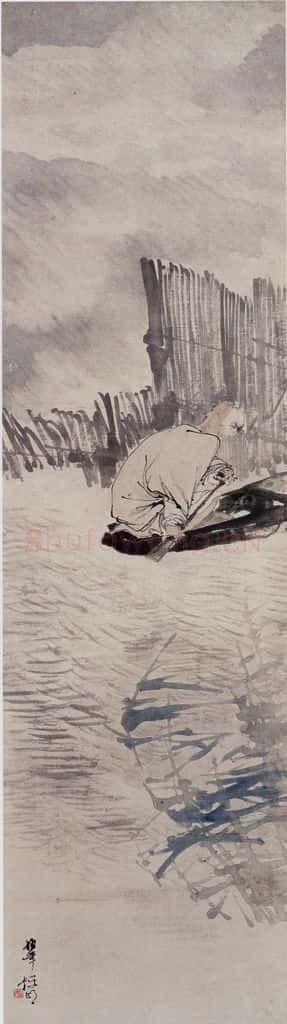 清 任伯年《渡水图》书画作品