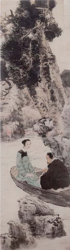 清 任伯年《小红低唱我吹箫》书画作品