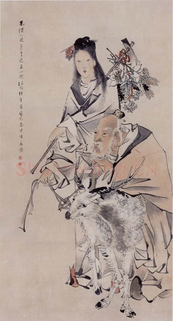 清 任伯年《献寿图》书画作品
