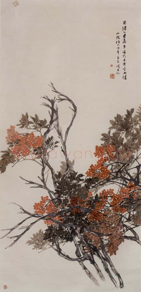1889年 任伯年《天竹图》书画作品