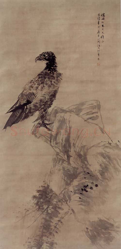 1891年 任伯年《鹰石图》书画作品
