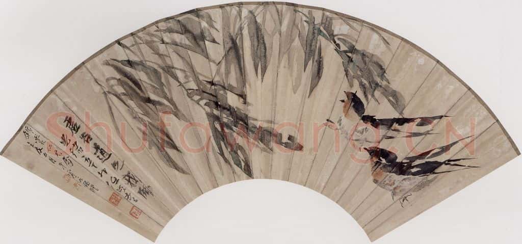 1891年 任伯年《柳燕图》书画作品