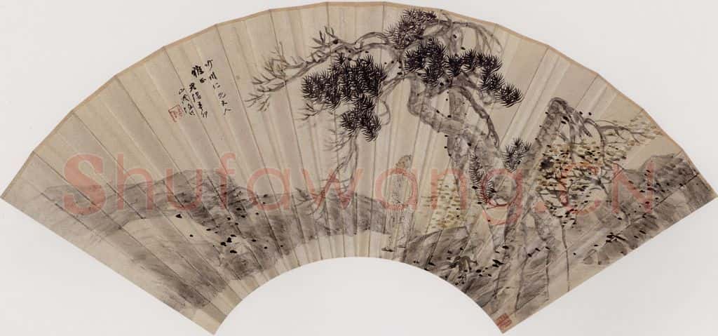 1891年 任伯年《松下老者》书画作品