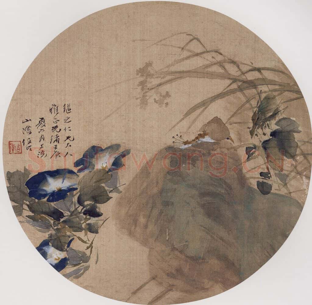 1892年 任伯年《牵牛秋虫图》书画作品
