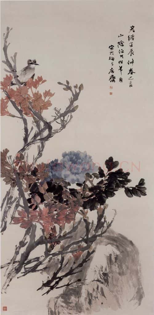 1892年 任伯年《牡丹白头图》书画作品