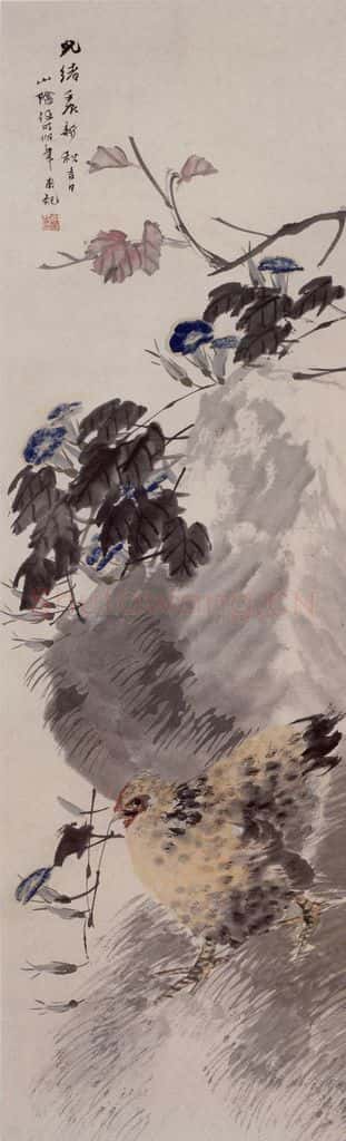 1892年 任伯年《牵牛母鸡》书画作品
