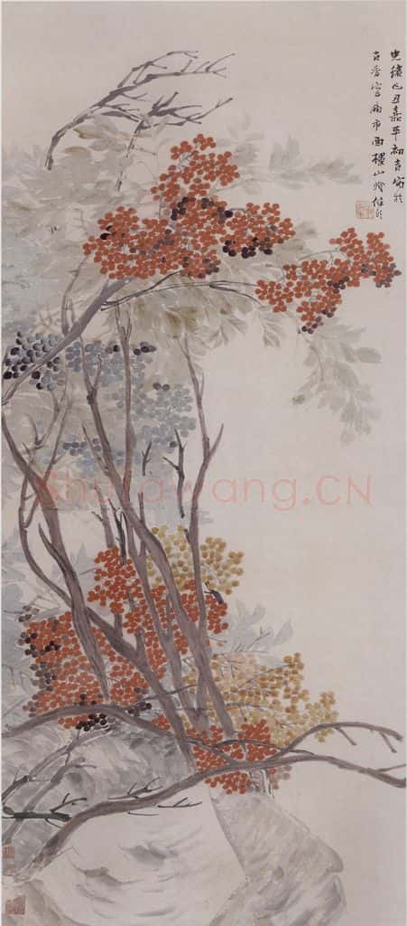 1889年 任伯年《天竹》书画作品