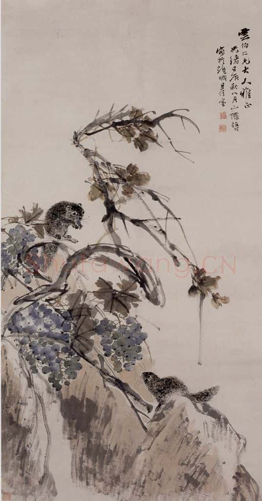 1892年 任伯年《松鼠葡萄》书画作品