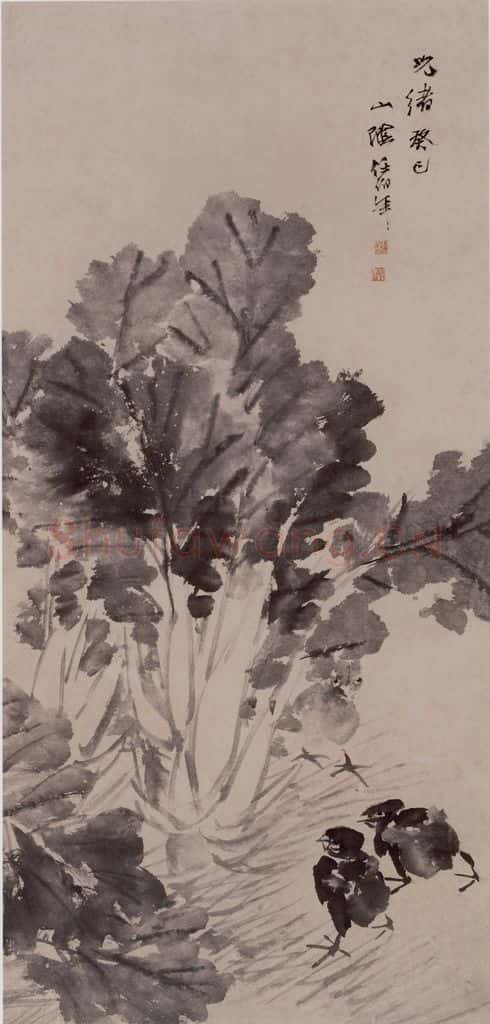 1893年 任伯年《群鸡图》书画作品