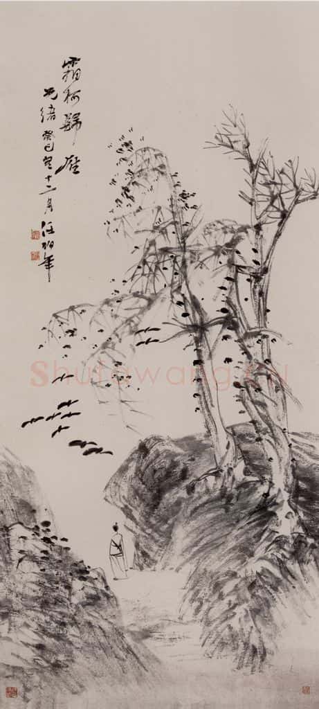 1893年 任伯年《霜柯归雁图》书画作品