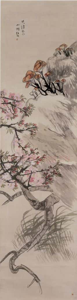 1893年 任伯年《桃花灵芝图》书画作品