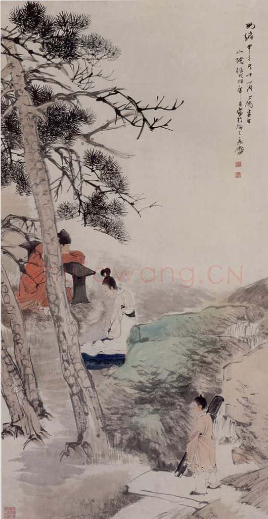 1894年 任伯年《松下闻箫》书画作品