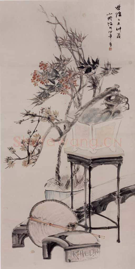 1895年 任伯年《萧斋清供图》书画作品