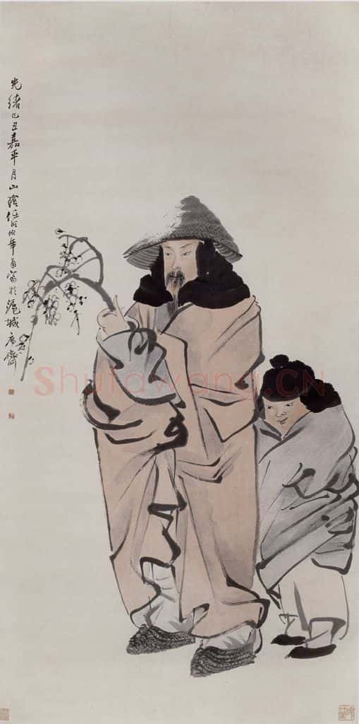 1889年 任伯年《踏雪寻梅图》书画作品