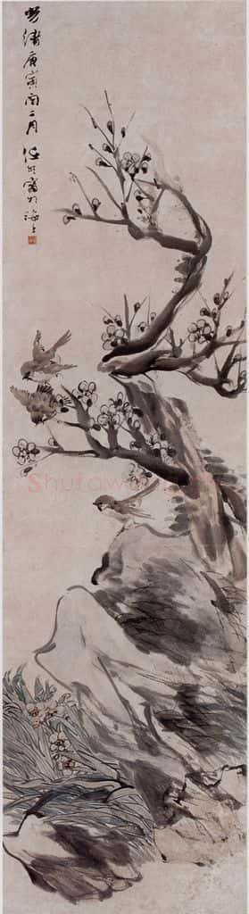 1890年 任伯年《花鸟四条屏》书画作品