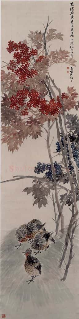1890年 任伯年《花鸟四条屏》书画作品