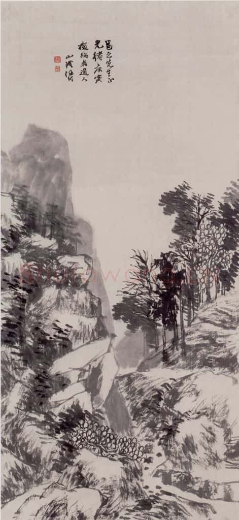 1890年 任伯年《仿吴镇山水》书画作品