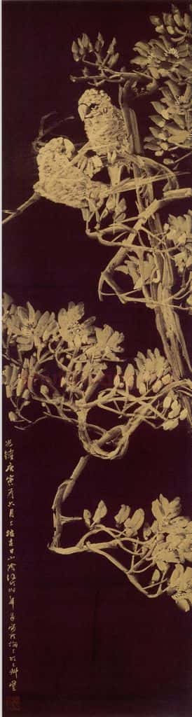 1890年 任伯年《金笔花鸟六条屏》书画作品
