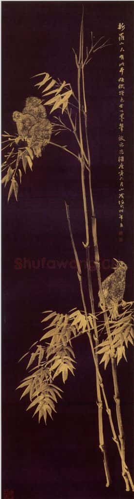 1890年 任伯年《金笔花鸟六条屏》书画作品
