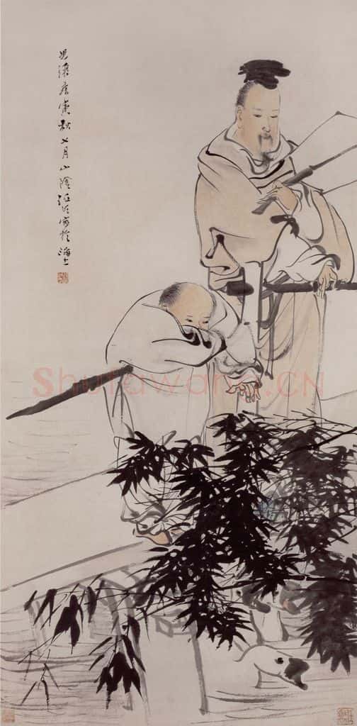 1890年 任伯年《羲之爱鹅图》书画作品
