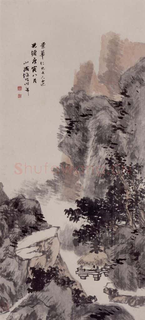 1890年 任伯年《溪亭秋霭图》书画作品